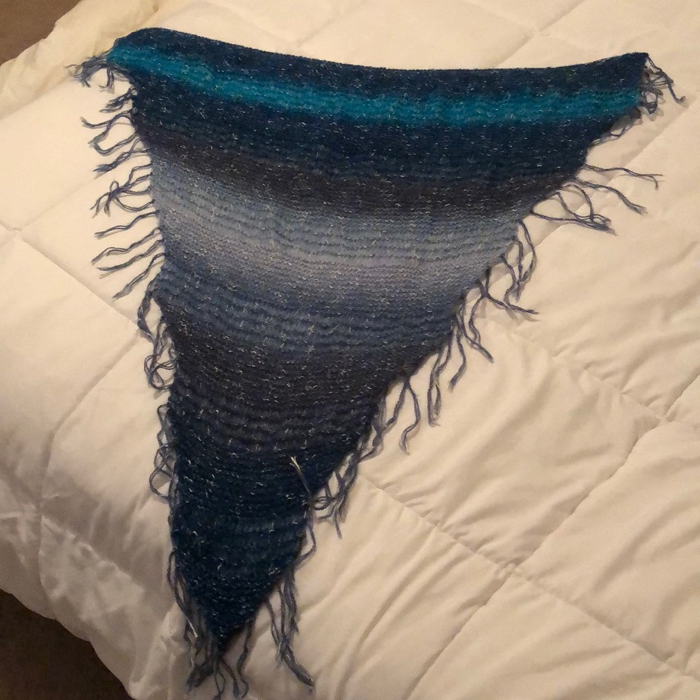 Beautiful hand-knit blue triangle scarf